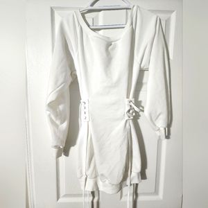 Fashion Nova White corset (cinch waist) sweater dress
